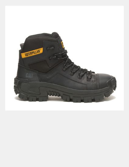 Black Work Boot with Caterpillar logo on ankle.