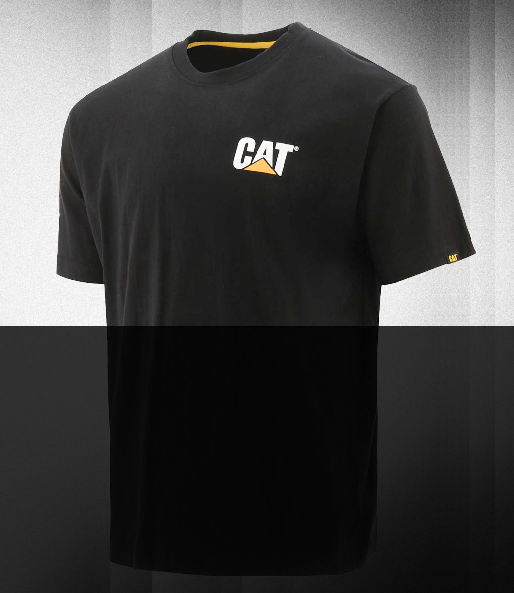 A black short sleeved tee shirt with a CAT logo